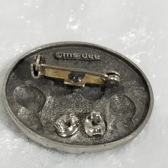 Vintage lid only pewter trinket box lid with earrings 1.1435 - Picture 5 of 6